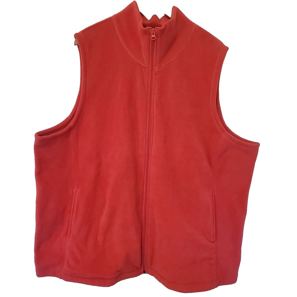 Lands End Vest Red Heathered Fleece Full Zip Pockets Casual Outdoor Womens 3XL